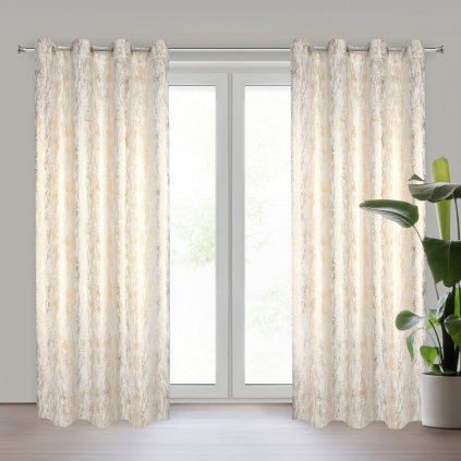 79728 biely zatemnovaci zaves so zlatou potlacou elise na kruzkoch 140x250 cm