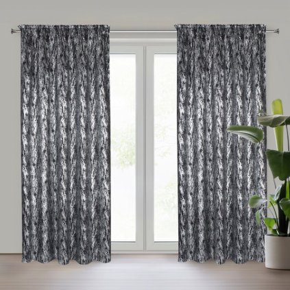 79677 cierny zatemnovaci zaves s lesklou potlacou elise na paske 140x250 cm