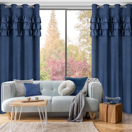 79665 modry zamatovy zaves s volanmi sami na kruzkoch 140x250 cm