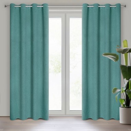 79752 tyrkysovy zatemnovaci zaves so strukturovanym vzorom amaro na kruzkoch 135x250 cm