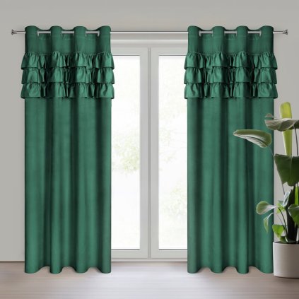79668 zeleny zamatovy zaves s volanmi sami na kruzkoch 140x250 cm