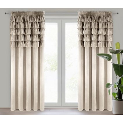 82122 bezovy zamatovy zaves s volanmi na paske aura 140x270 cm