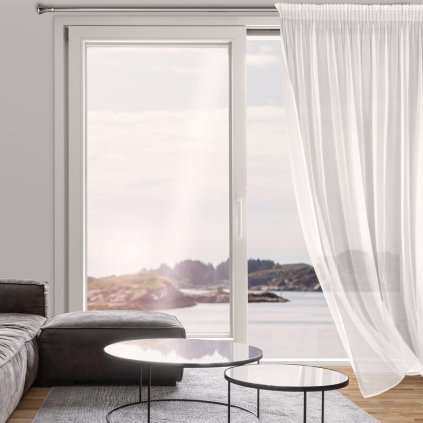82263 biela hladka zaclona s jemnou sietovanou strukturou na paske tamina 140x270 cm