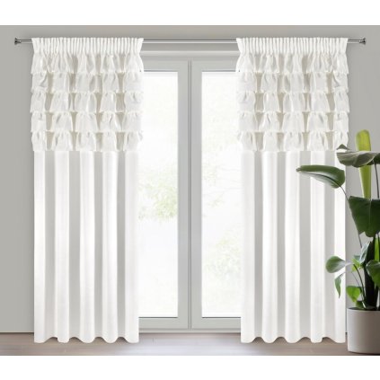 82134 biely zamatovy zaves s volanmi na paske aura 140x270 cm