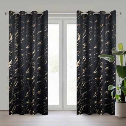 81780 cierny zamatovy zaves s lesklym mramorovym efektom na kruzkoch molly 140x270 cm
