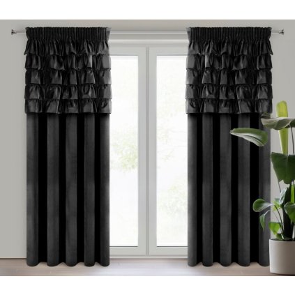 82128 cierny zamatovy zaves s volanmi na paske aura 140x270 cm