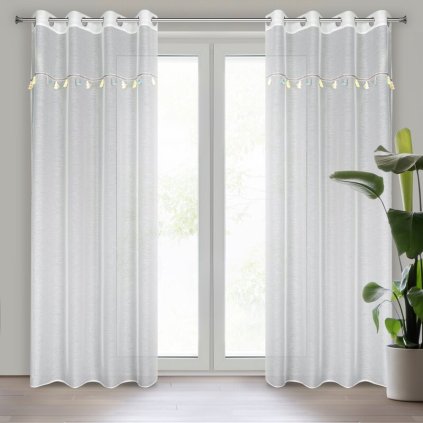 81207 kremova detska etaminova zaclona s 3d slonikmi na kruzkoch kids 140x250 cm