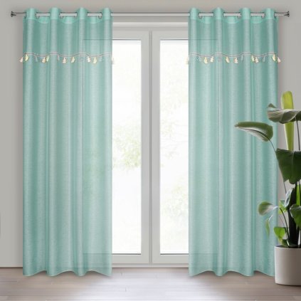 81204 mentolova detska etaminova zaclona s 3d slonikmi na kruzkoch kids 140x250 cm