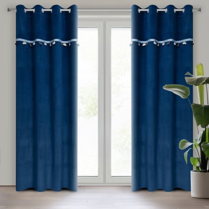 81213 tmavomodry detsky zamatovy zaves s motivom 3d auticiek na kruzkoch car 140x250 cm