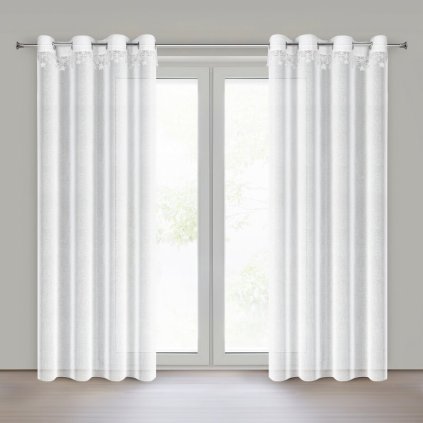 84252 biela vianocna etaminova zaclona s hviezdickami na kruzkoch xmas 140x250 cm