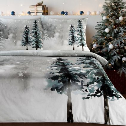 84879 vianocne satenove postelne obliecky forest 140x200 cm 1x70x80 cm
