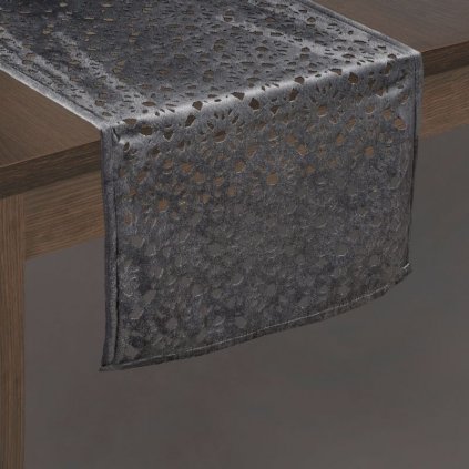 15630 siva zamatova stola na stol pilar 33x140 cm