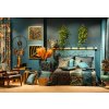 22047 5 tyrkysovy zaves na kruzkoch lili 2 s potlacou 140x250 cm