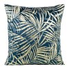81051 modra zamatova obliecka na vankus so zlatou potlacou botanickych listov verona 45x45 cm