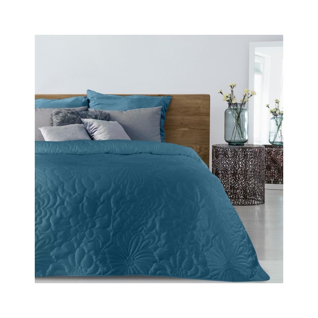 Modrý zamatový prehoz na posteľ ARIEL4 170x210 cm