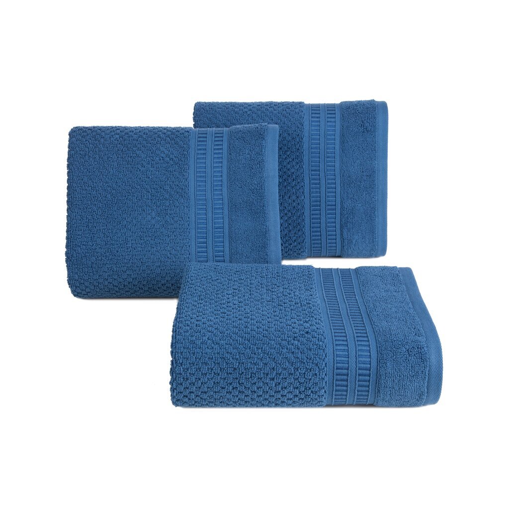 Bavlnený modrý uterák ROSITA s ryžovou štruktúrou a žakárovou bordúrou s geometrickým vzorom