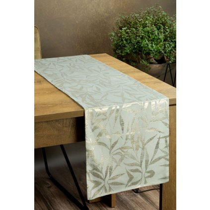 Zamatový behúň na stôl BLINK 15 s jemnými bledo zlatými vetvičkami 35 x180 cm