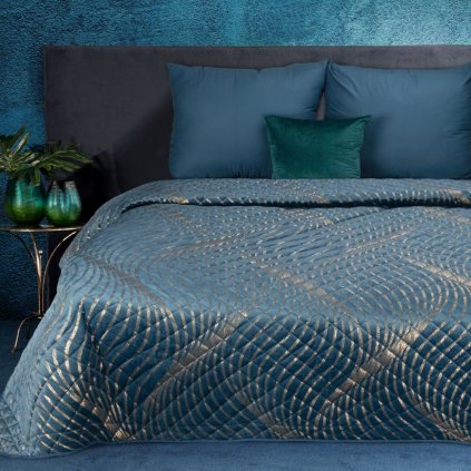 Námornícky modrý prehoz na posteľ BLANCA1 s potlačou 230x260 cm