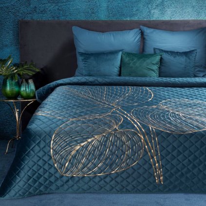 Námornícky modrý prehoz na posteľ BLANCA3 s potlačou 170x210 cm