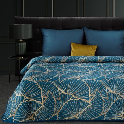 Námornícky modrý prehoz na posteľ MUSA3 s potlačou 220x240 cm
