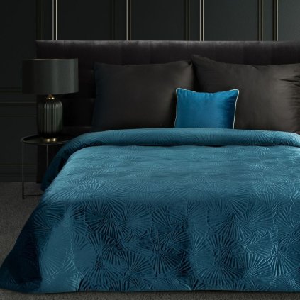 Námornícky modrý prehoz na posteľ MUSA5 s potlačou 280x260 cm