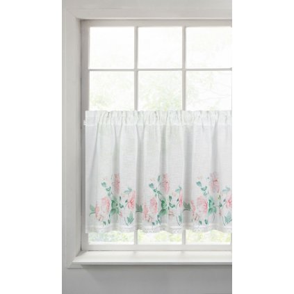 Biela záclona na páske ASTEJA s potlačou kvetov 150x60 cm