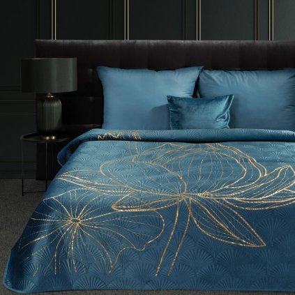 Modrý prehoz na posteľ LOTOS7 s potlačou 170x210 cm