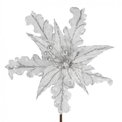 Strieborný vianočný kvet na stromček 29 cm - sada 6 ks