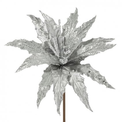 Strieborný vianočný kvet na stromček 32 cm - sada 6 ks
