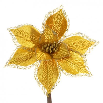 Zlatý vianočný kvet na stromček 20 cm - sada 12 ks
