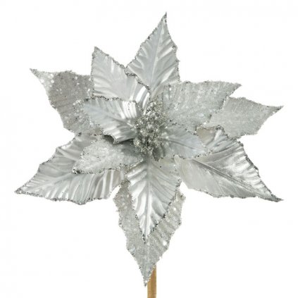 Strieborný vianočný kvet na stromček 25 cm - sada 12 ks