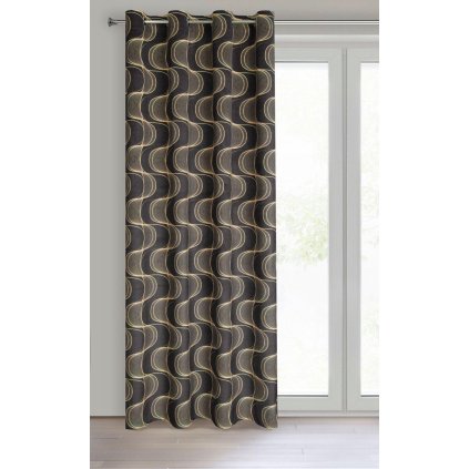61287 cierny zaves na kruzkoch pola s potlacou 140x250 cm