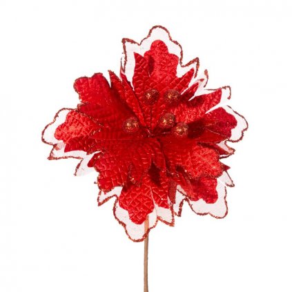 Červený vianočný kvet na stromček 21 cm - sada 12 ks