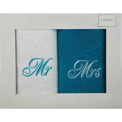 Modrobiela darčeková sada uterákov MR+MRS