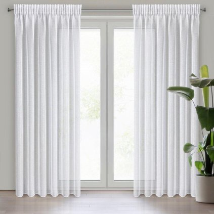 69918 biela zaclona na paske s odleskom striebornej lena 140 x 270 cm