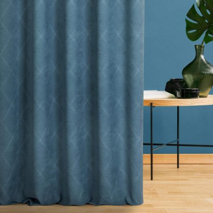 70095 riflovomodry zaves adore1 z makkej latky s geometrickym vzorom