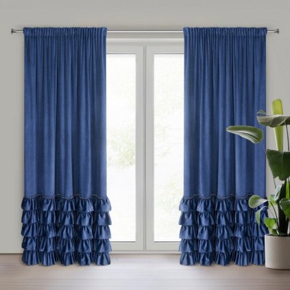 72284 modry zamatovy zaves na paske carli 140x250 cm