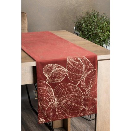 73209 tehlovy zamatovy behun na stol blink16 s kvetinovym vzorom 35x180 cm