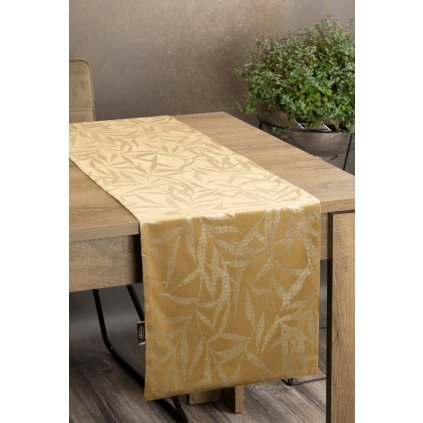73377 medovozlty zamatovy behun na stol blink15 s kvetinovym vzorom 35x140 cm