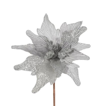 74817 strieborny vianocny kvet na stromcek 25x15 cm sada 12 ks