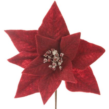 74853 cerveny vianocny kvet na stromcek 30x14 cm sada 12 ks
