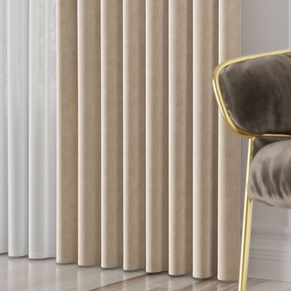 Krémový záves VELVET z mäkkej zamatovej látky