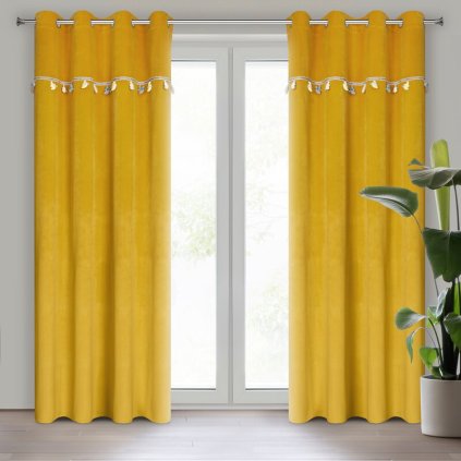 Horčicový zamatový detský záves so sloníkmi na krúžkoch KIDS 140x250 cm