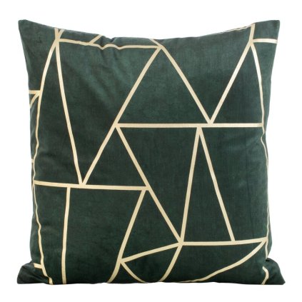 Zelená zamatová obliečka na vankúš so zlatou geometrickou potlačou MOLY 45x45 cm