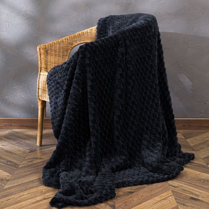 Čierna deka z huňatého mikroplyšu bublinkový 3D vzor MIKOS 200x220 cm