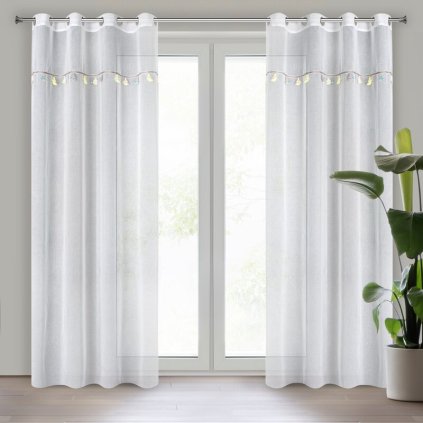 Biela detská etamínová záclona s 3D sloníkmi na krúžkoch KIDS 140x250 cm