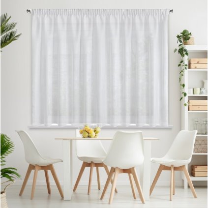 Biela záclona so štruktúrou drobného dažda na páske REBECCA 300x150 cm