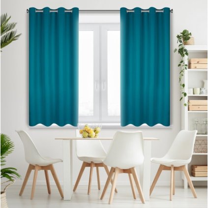 Modrotyrkysový zatemňovací záves na krúžkoch LOGAN 140x175 cm