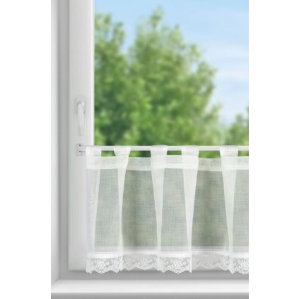 Biela vitrážová záclona s jemnou čipkou na uškách SUZAN 150x40 cm