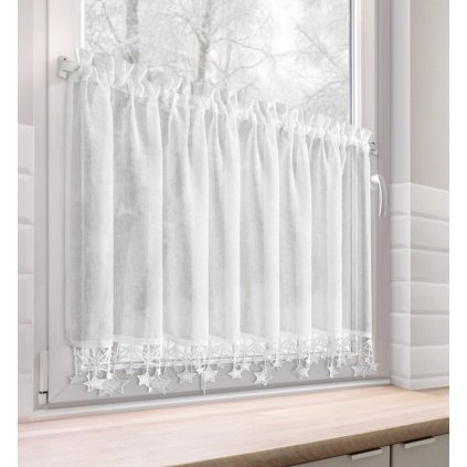 Biela vianočná vitrážová záclona s hviezdičkami na tuneli XMAS 150x60 cm